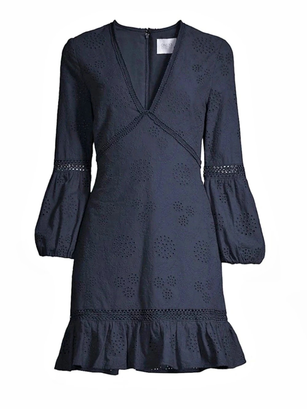 One33 Social Cotton Eyelet V-Neck Dress Navy Sz 8 Retail $285